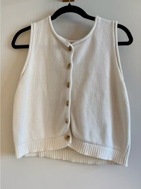 Cream Knit Tank Vest Button Front Old Money Vibes - size L